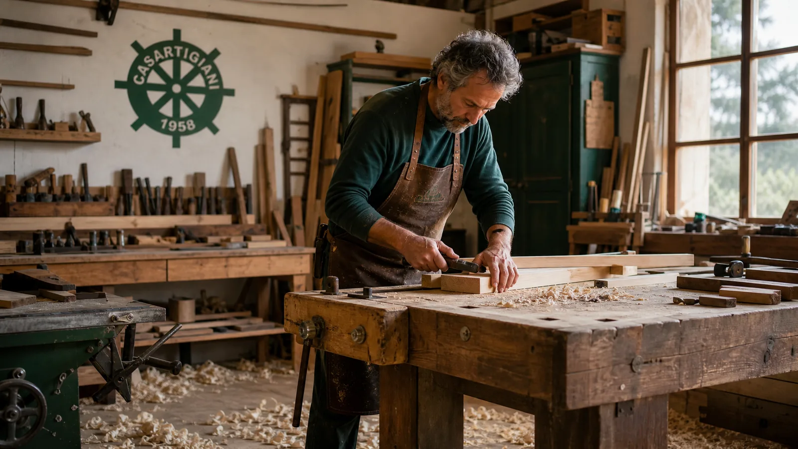 Artigiano anziano, mani consumate dal mestiere