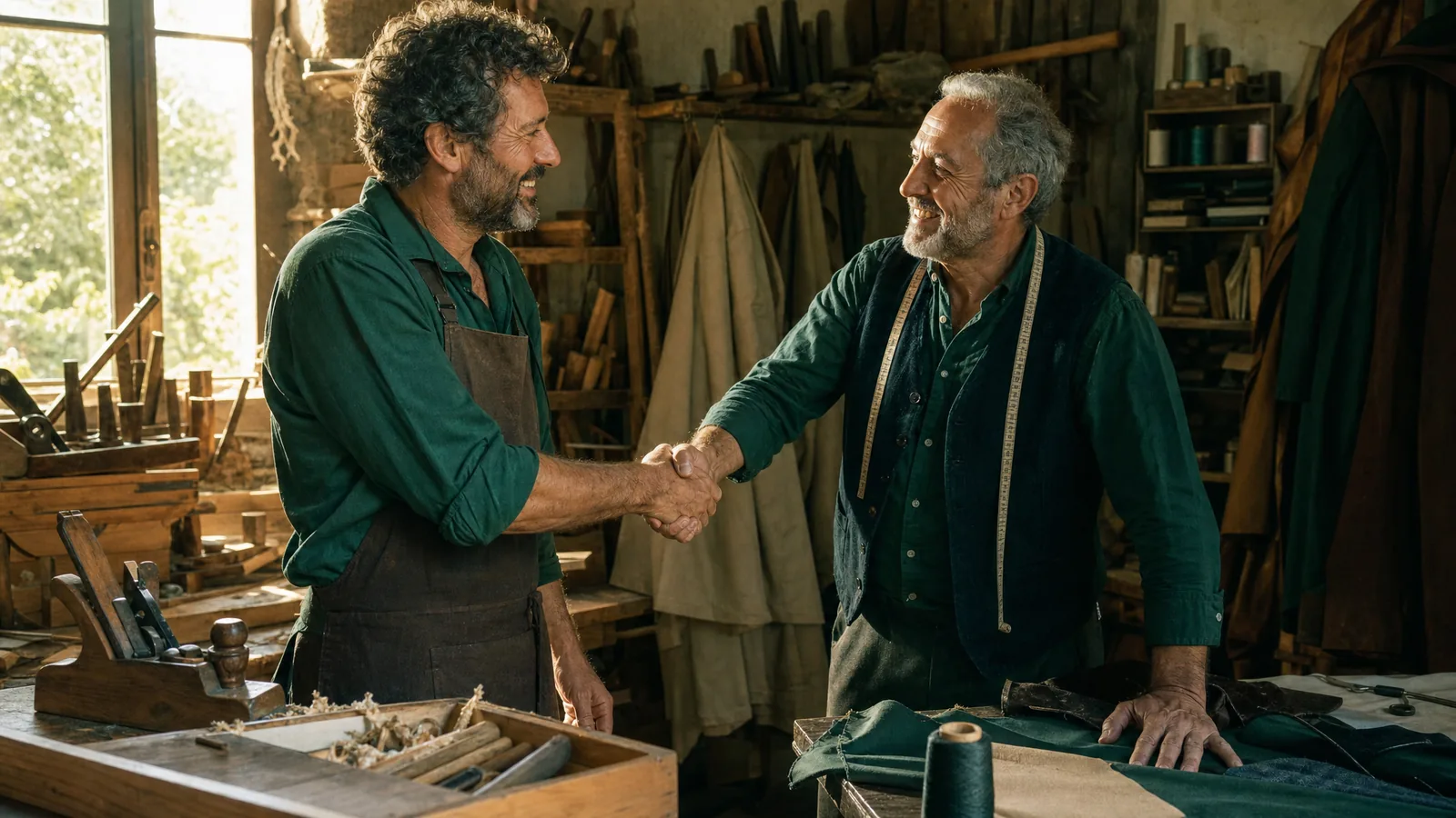 Due artigiani italiani di mestieri diversi, falegname e sarto