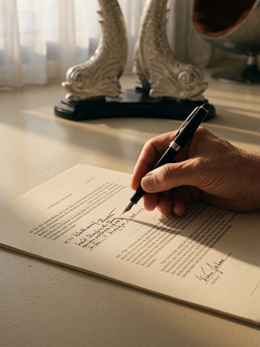 Mani che annotano un documento legale sul tavolo dello studio