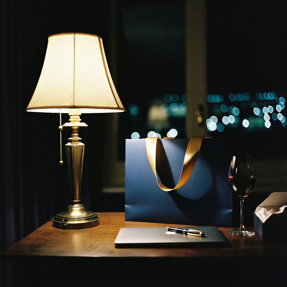 Night desk con shopping bag DelixGo e lampada calda