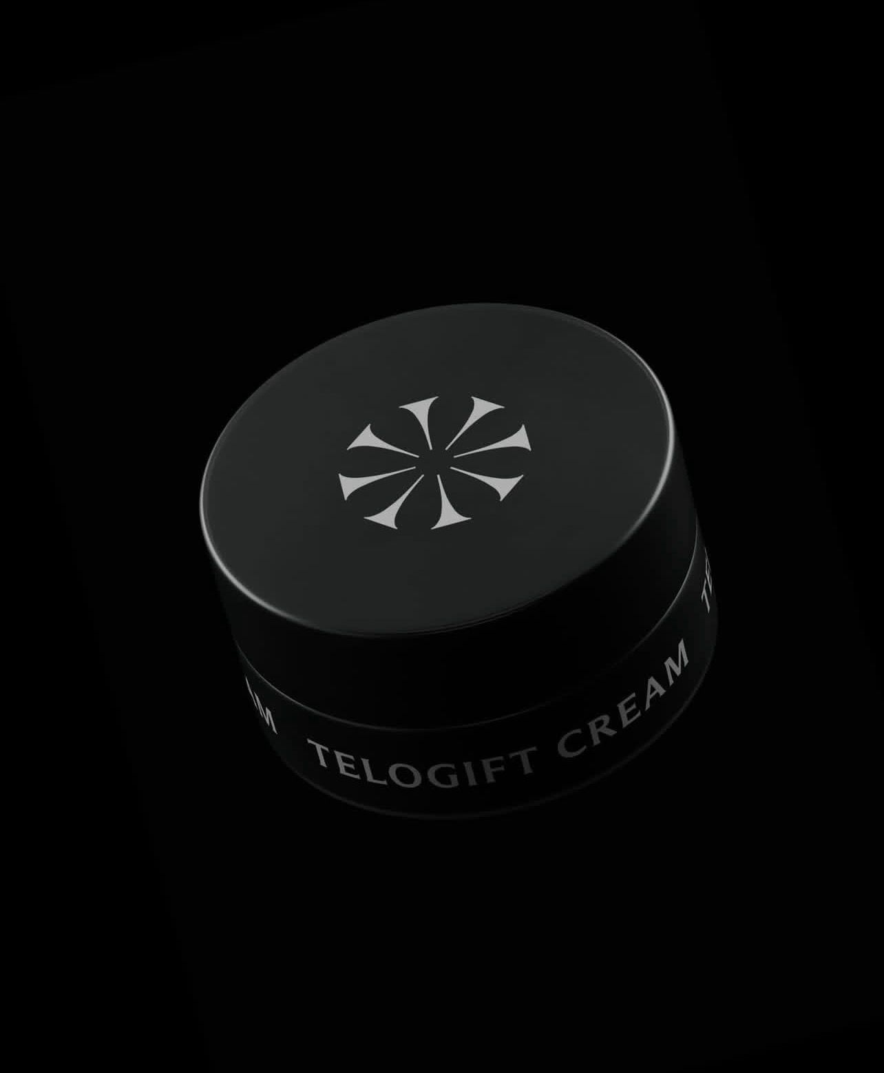 Telogift Cream — THEINFINUM, vasetto nero con simbolo argento