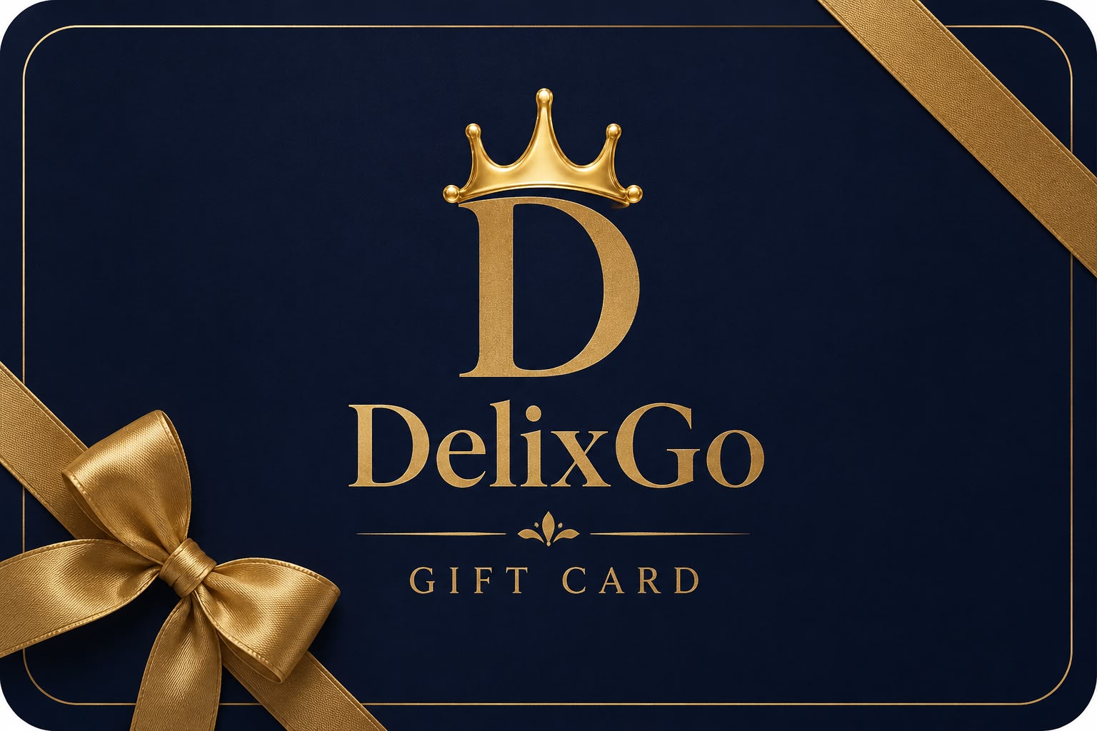 My Gift Card DelixGo — card navy con monogramma oro e nastro