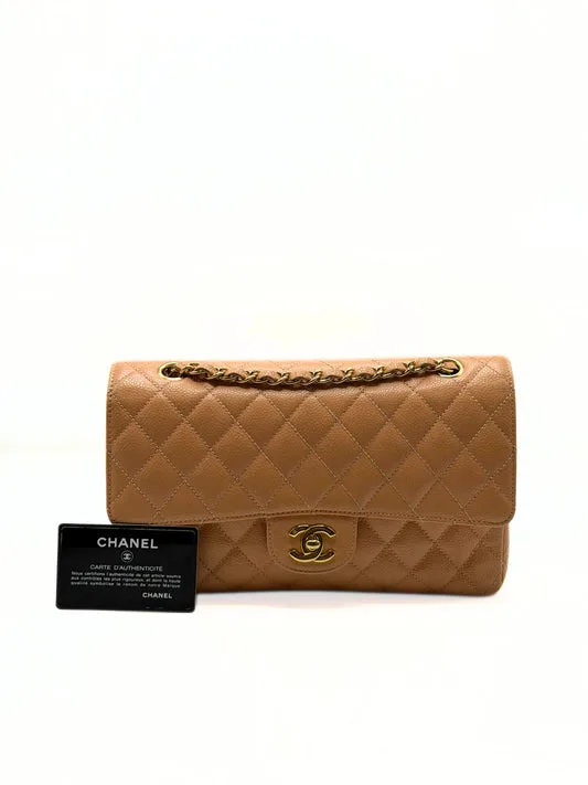 CHANEL Vintage Classic Medium Double Flap Bag Peach Caviar Leather — DelixGo Luxury Bags, dettaglio