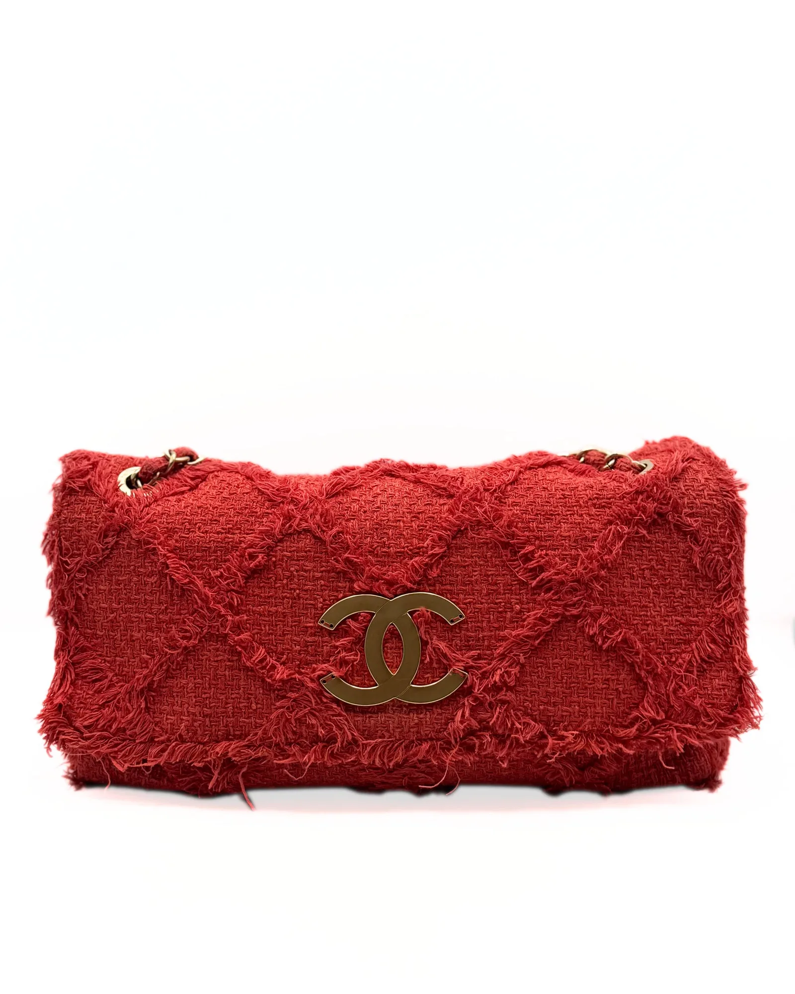 CHANEL Red Diamond Stitch Tweed Maxi Nature Flap Bag — DelixGo Luxury Bags