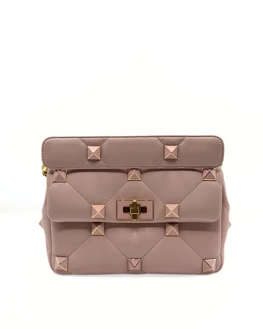 VALENTINO Nappa Enamel Medium Roman Stud Shoulder Bag — DelixGo Luxury Bags