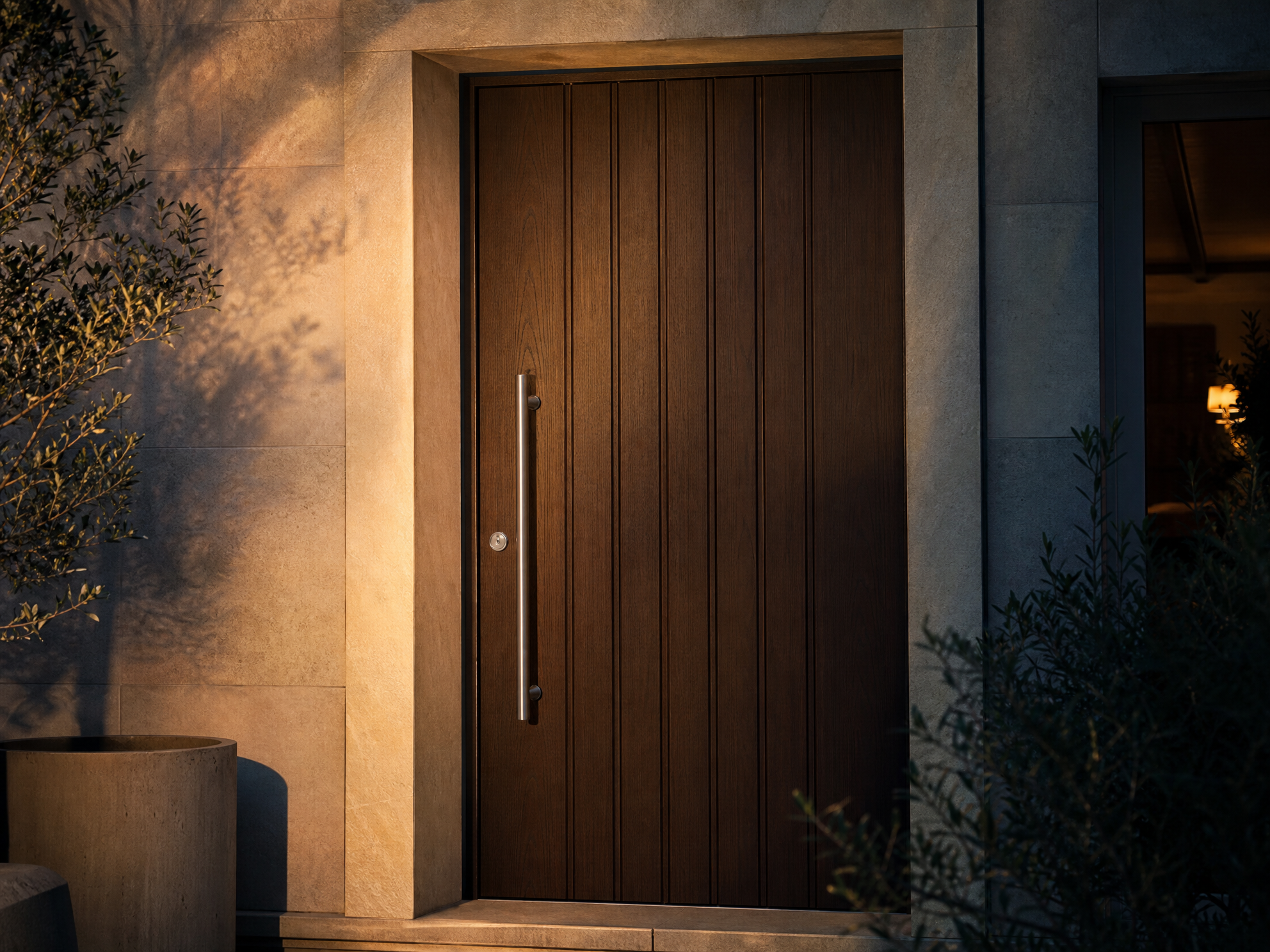 Porta d'ingresso blindata con pannello effetto legno noce