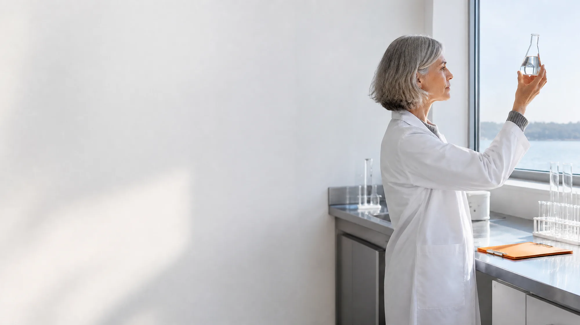 Laboratorio luminoso con campioni d’acqua