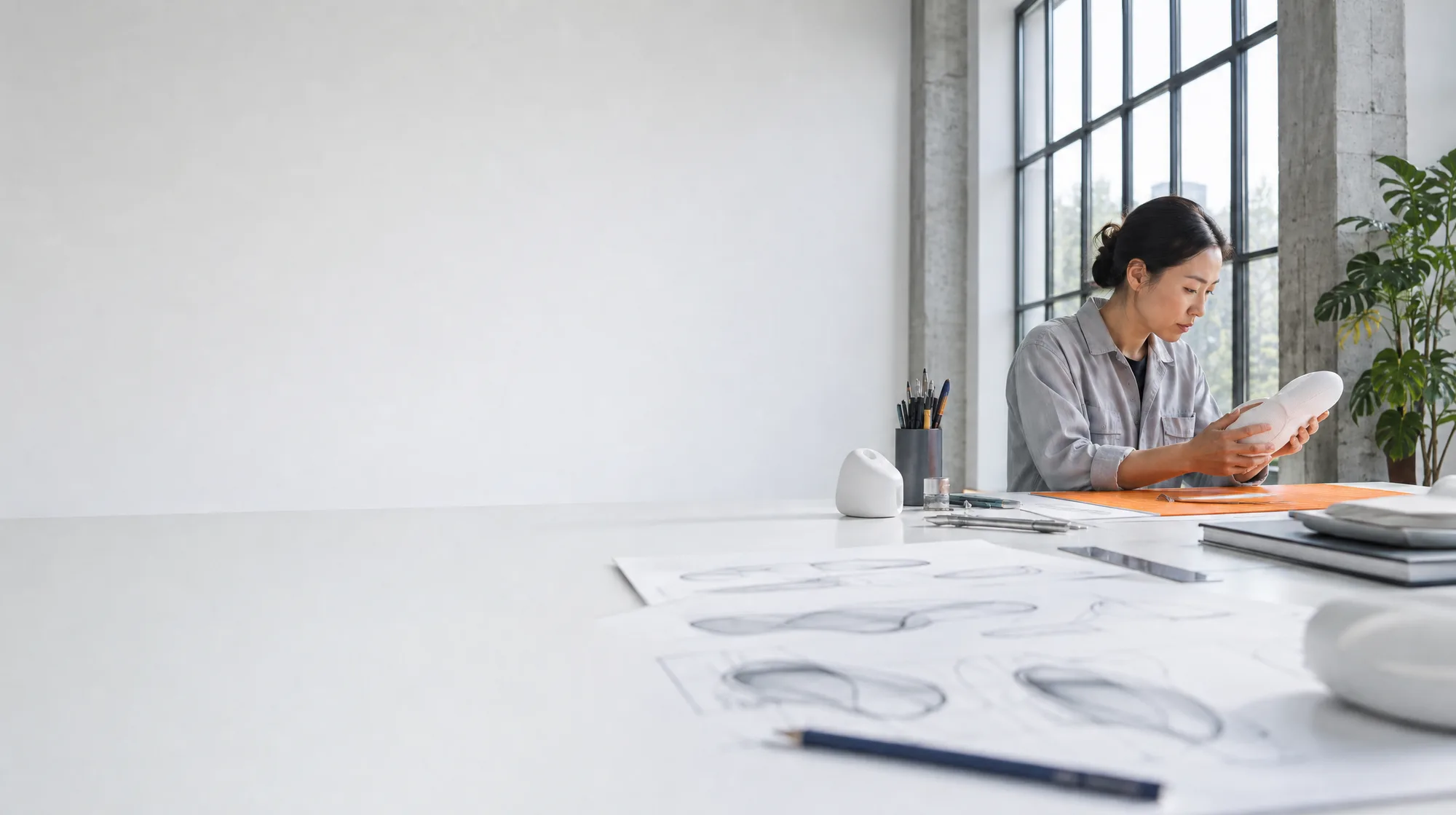 Studio di design biomedicale con un prototipo sul banco