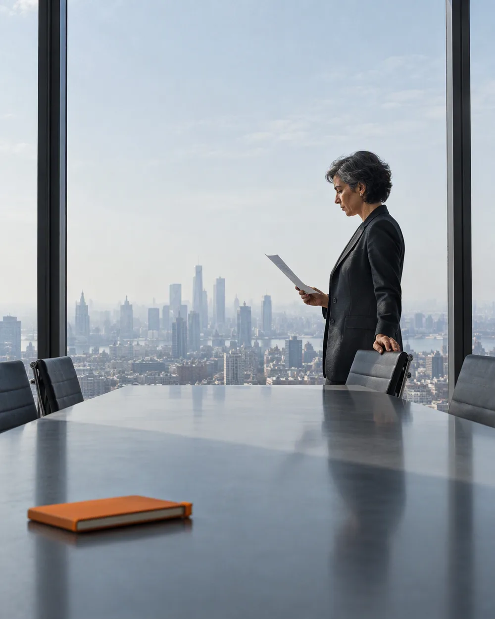 Manager alla vetrata che legge un documento