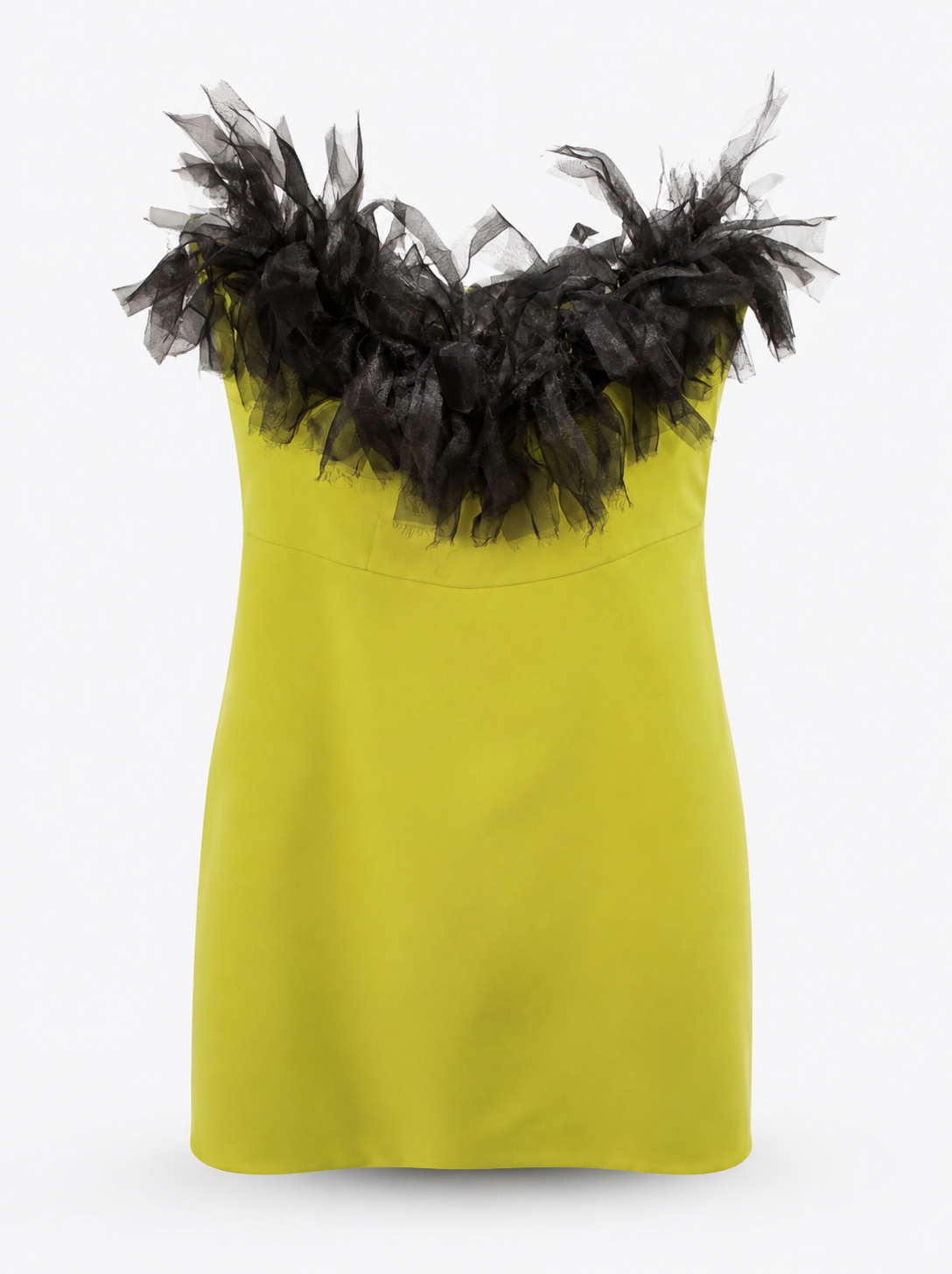 Mini abito lime con piume nere