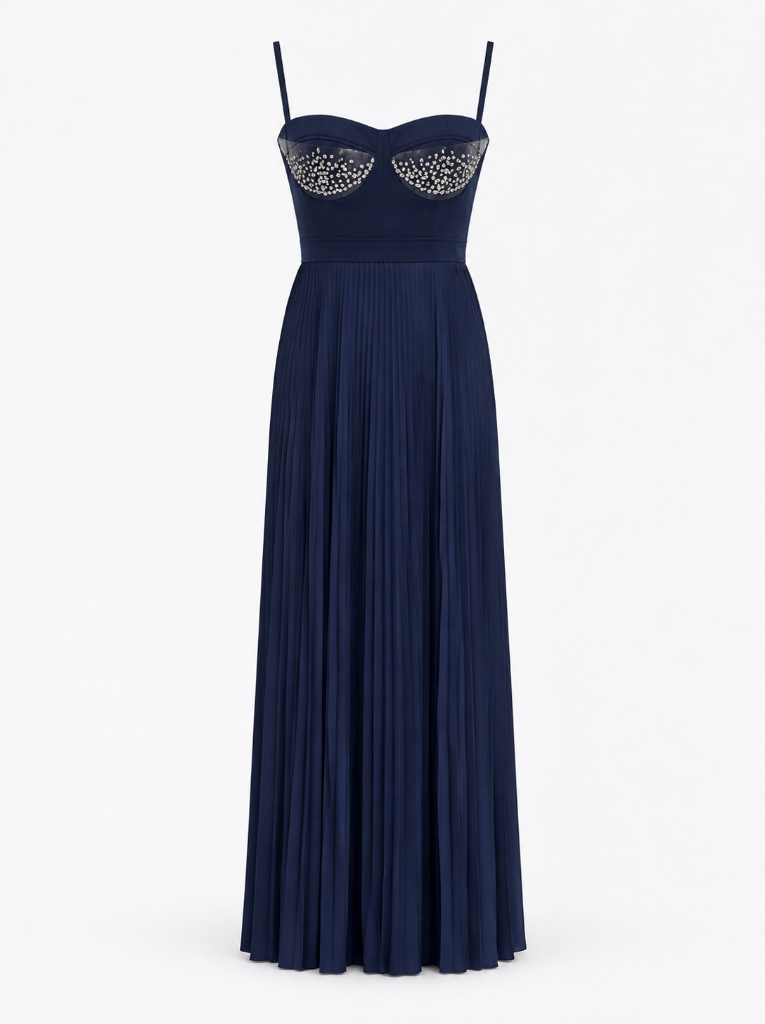 Abito lungo blu notte con bustier gioiello