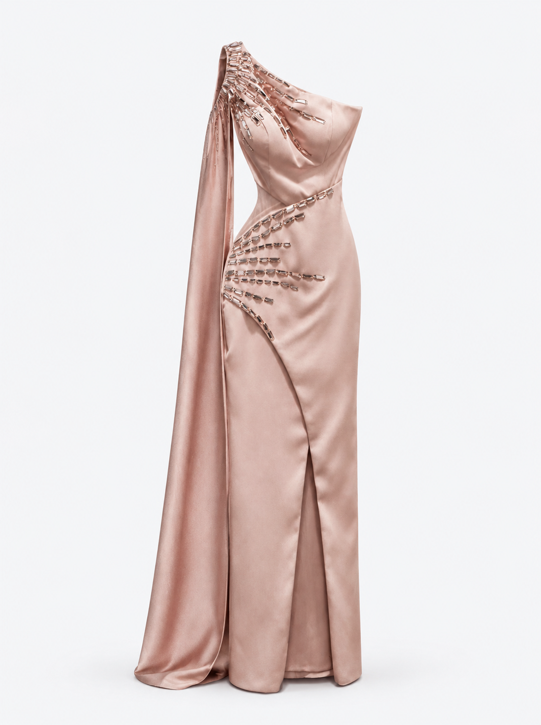 Abito rosa antico monospalla drappeggiato