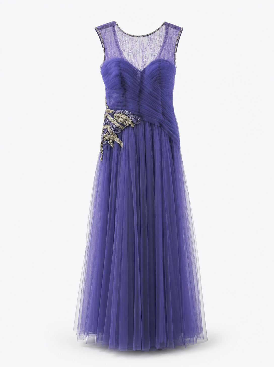 Abito lungo lilla in tulle