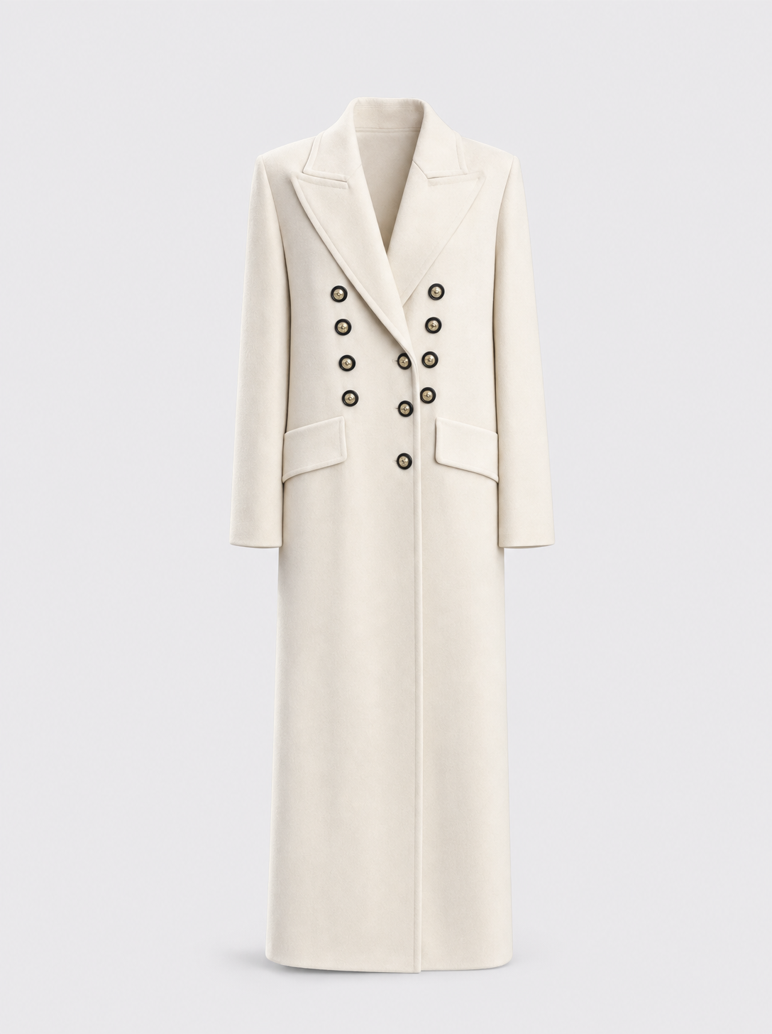 Cappotto lungo bianco con bottoni gioiello