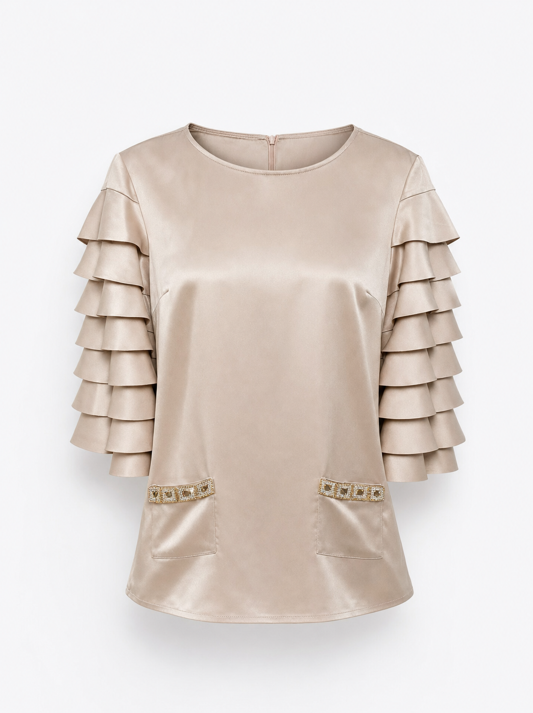 Blusa beige con maniche a volant