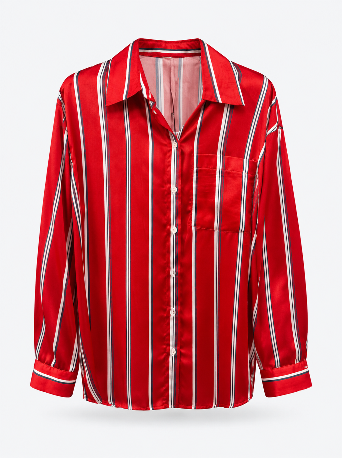 Camicia in raso a righe rosse