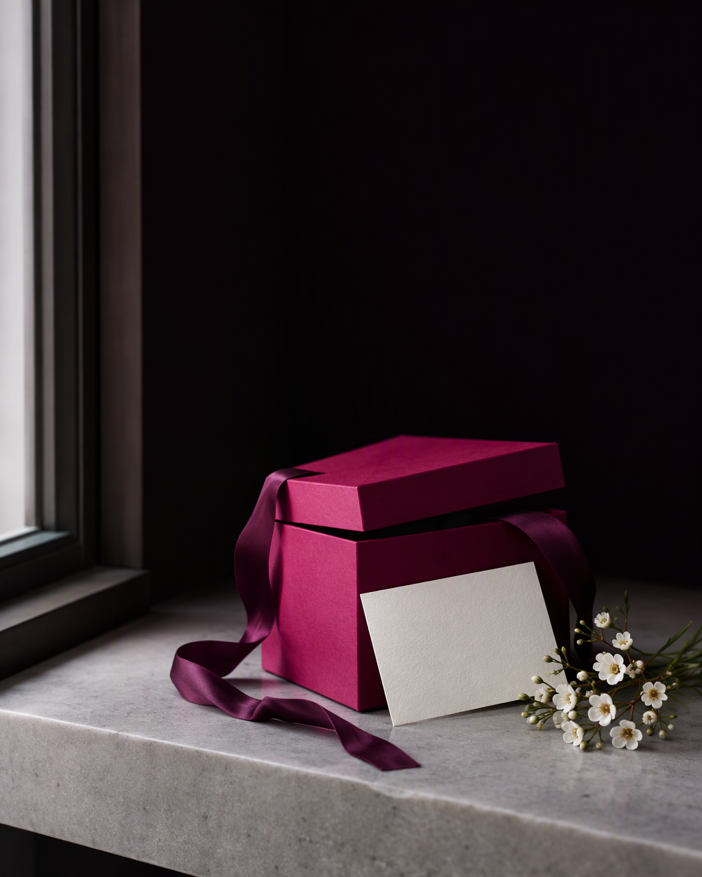 Confezione regalo bordeaux con biglietto