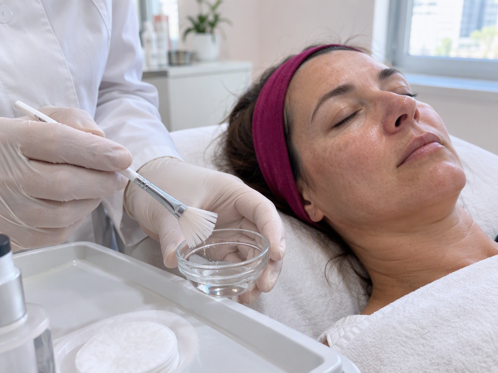 Il dermatologo prepara un peeling con il pennello