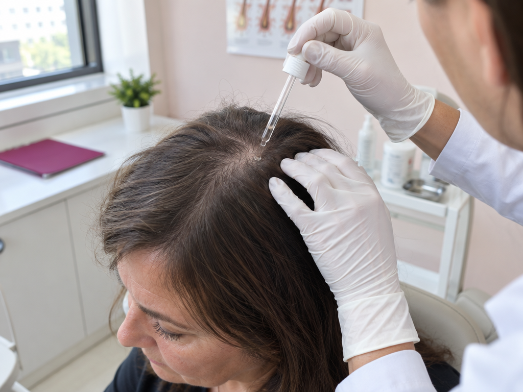 Il medico applica un trattamento con esosomi lungo la riga dei capelli